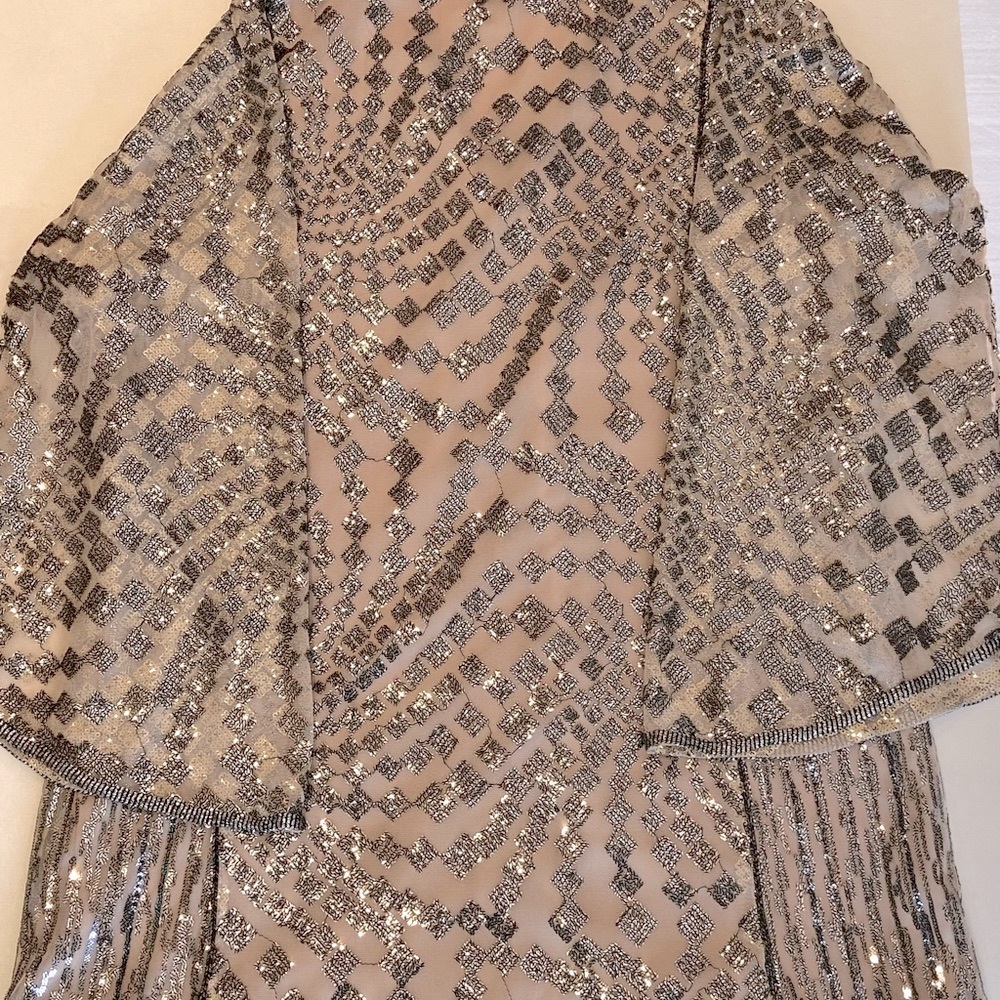 2x🎉HP Anna Sui Anthropologie Metallic Silver Sequin Mini Dress Retrofete Style - Picture 10 of 15